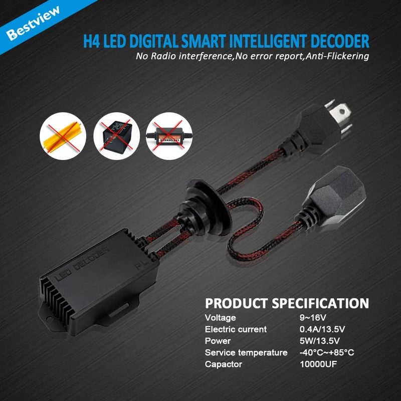 Best View جهاز فك تشفير LED H4 9003 Canbus مضاد للوميض، مقاوم للخطأ، محول مقاوم، عبوة من 2 - Image 3